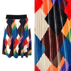 Kids Velvet Pleated color block circular skirt